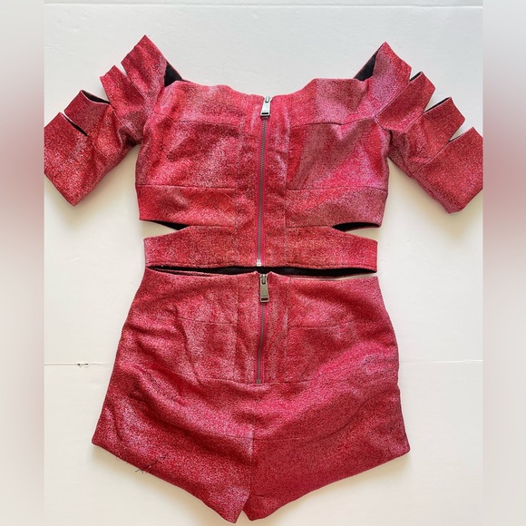 AREA Banded Crop Top Hot Booty Short Set Red Pink - Picture 2 of 8